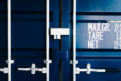 Close-up of closed cargo container door