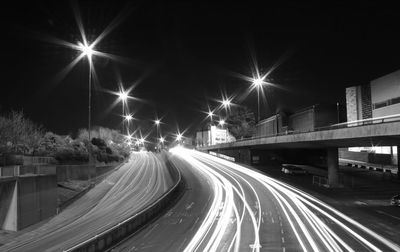 Light trails on road at night