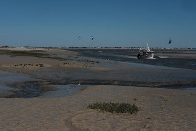 Scenic view of beach against clear sky
