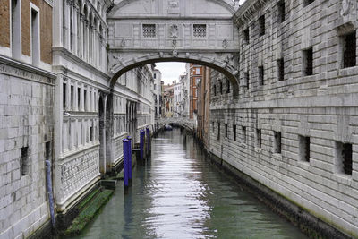 Bridge over canal amidst buildings