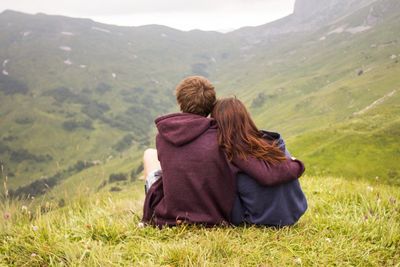 Rear view of couple on mountain