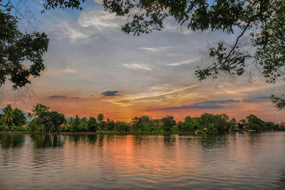 Scenic view of lake against sky during sunset