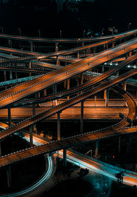 High angle view of illuminated bridge at night