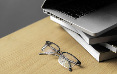 Close-up of headphones on table