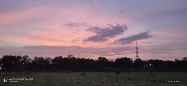 Silhouette trees on field against sky during sunset