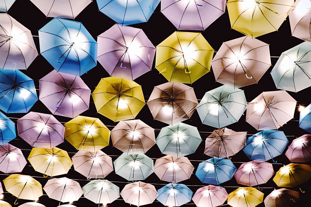 FULL FRAME SHOT OF MULTI COLORED BALLOONS IN MARKET