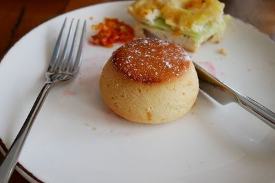 High angle view of dessert in plate on table