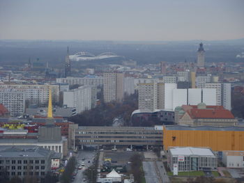 High angle view of buildings in city