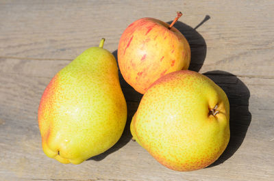 High angle view of apples on table