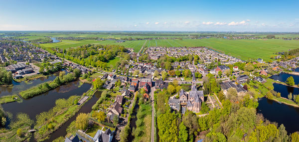 Aerial panorama from the little town nederhorst den berg in the netherlands