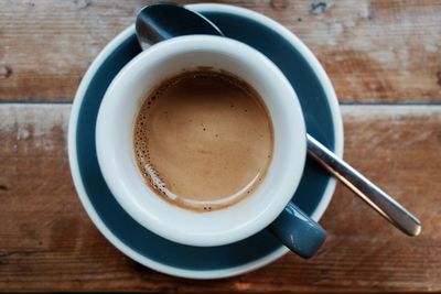 High angle view of coffee on table