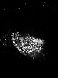 High angle view of illuminated lighting equipment at night