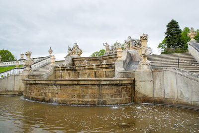 Statue of historic building against cloudy sky