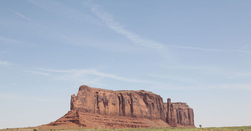 Low angle view of rock formation against sky