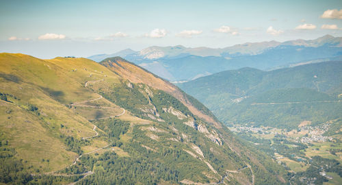 High angle view of valley against sky