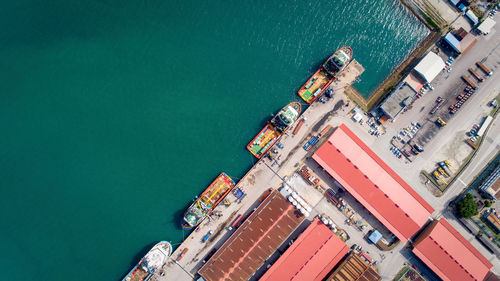 High angle view of harbor by sea