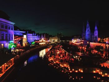 Illuminated buildings at night