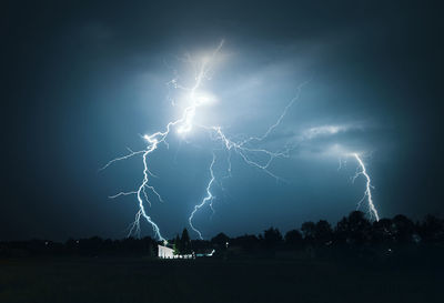 Lightning in sky at night