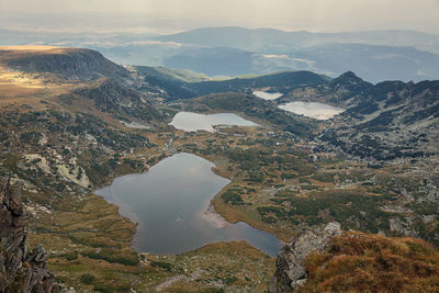 High angle view of mountains against sky