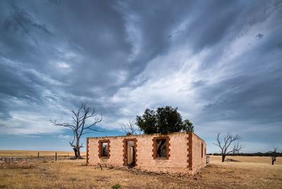 Built structure on field against sky