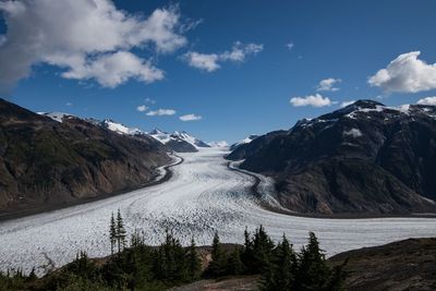 Scenic view of snowcapped mountains against sky