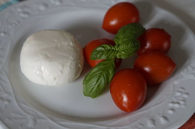 High angle view of vegetables in plate