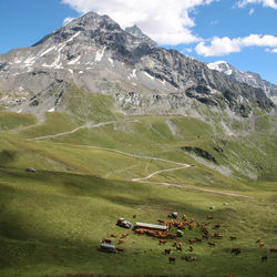 Scenic view of landscape and mountains against sky