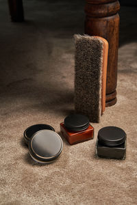 Close-up of chess pieces on table