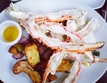 High angle view of seafood in plate