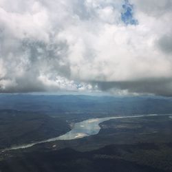 High angle view of land against sky