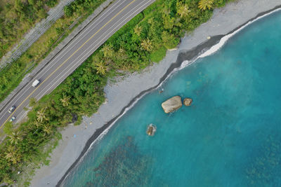 High angle view of beach by sea