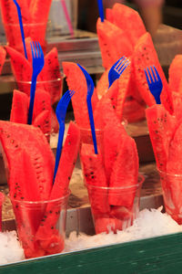 Close-up of red chili peppers for sale in market