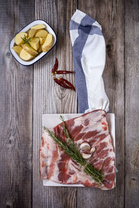 Close-up of raw meat on table