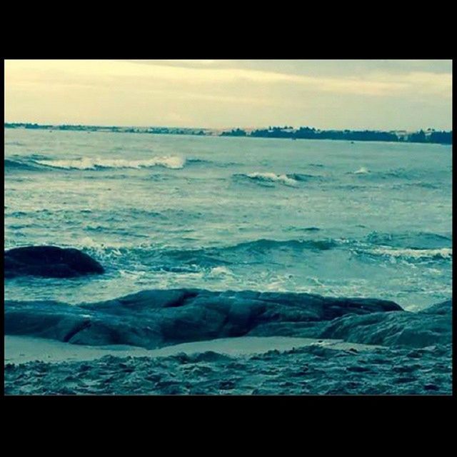 transfer print, sea, water, auto post production filter, horizon over water, scenics, beauty in nature, wave, tranquil scene, sky, tranquility, nature, surf, beach, shore, idyllic, coastline, cloud - sky, outdoors, no people