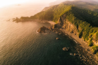 High angle view of sea along coastline