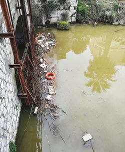 High angle view of floating on water