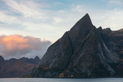 Scenic view of mountain against sky during sunset