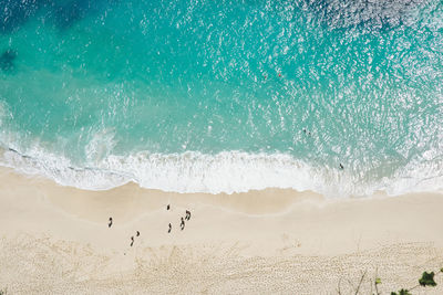 High angle view of beach and sea with tourists