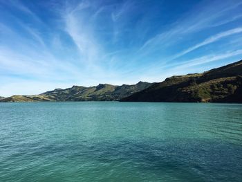 Scenic view of sea against blue sky