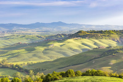 Rural view of the valley and fields in a rolling landscape