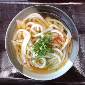 High angle view of soup in bowl