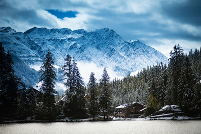 Scenic view of snowcapped mountains against sky