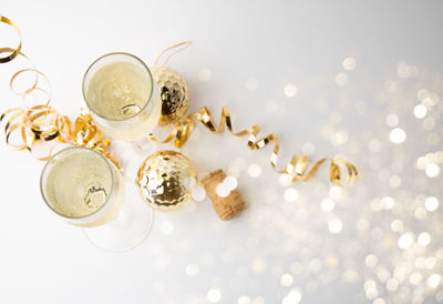 High angle view of christmas decorations on table