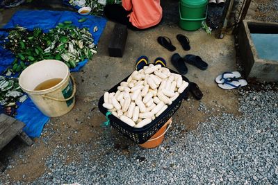 High angle view of food on table