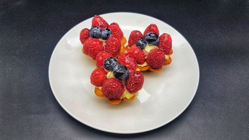 High angle view of dessert in plate on table