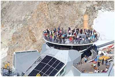 High angle view of people on the wall