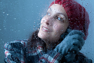 Portrait of woman in snow