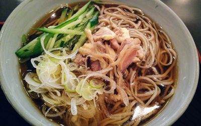 High angle view of soup in bowl