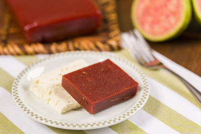 Close-up of cake in plate on table