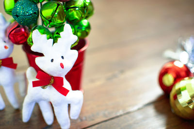 Close-up of christmas decoration on table